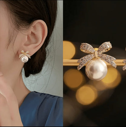 Bow Pearl Stud Earring