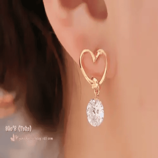 Diamond Heart Dangler Earrings