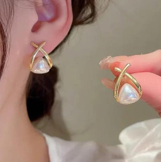 Pearl Gold cross stud earrings