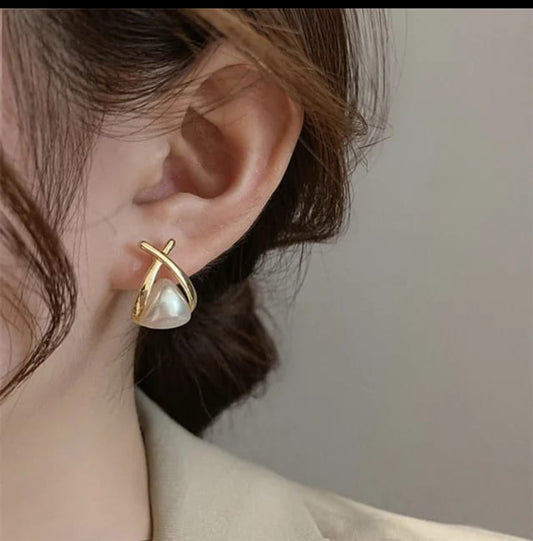 Pearl Gold cross stud earrings