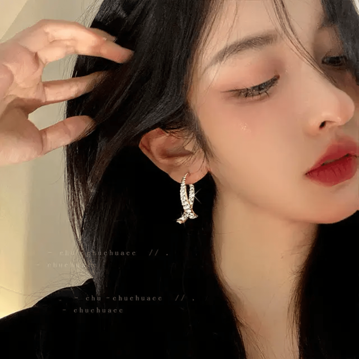 Semi Curve Diamond Golden Earrings