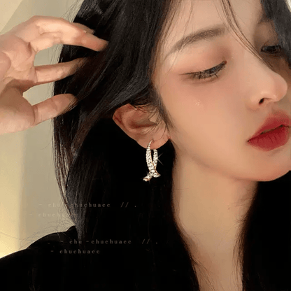 Semi Curve Diamond Golden Earrings