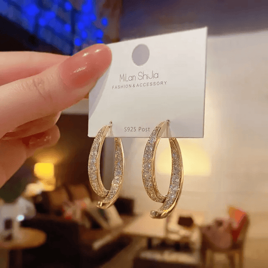 Semi Curve Diamond Golden Earrings