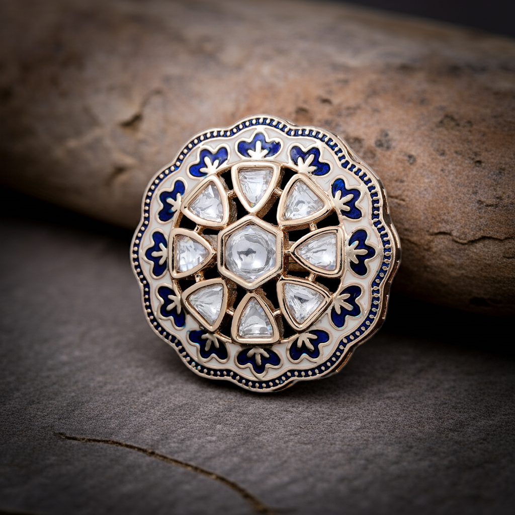 Blue minakari polki round ring