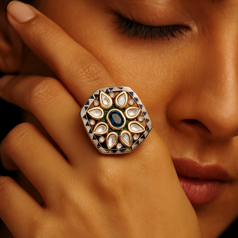 Blue stone minakari Polki ring