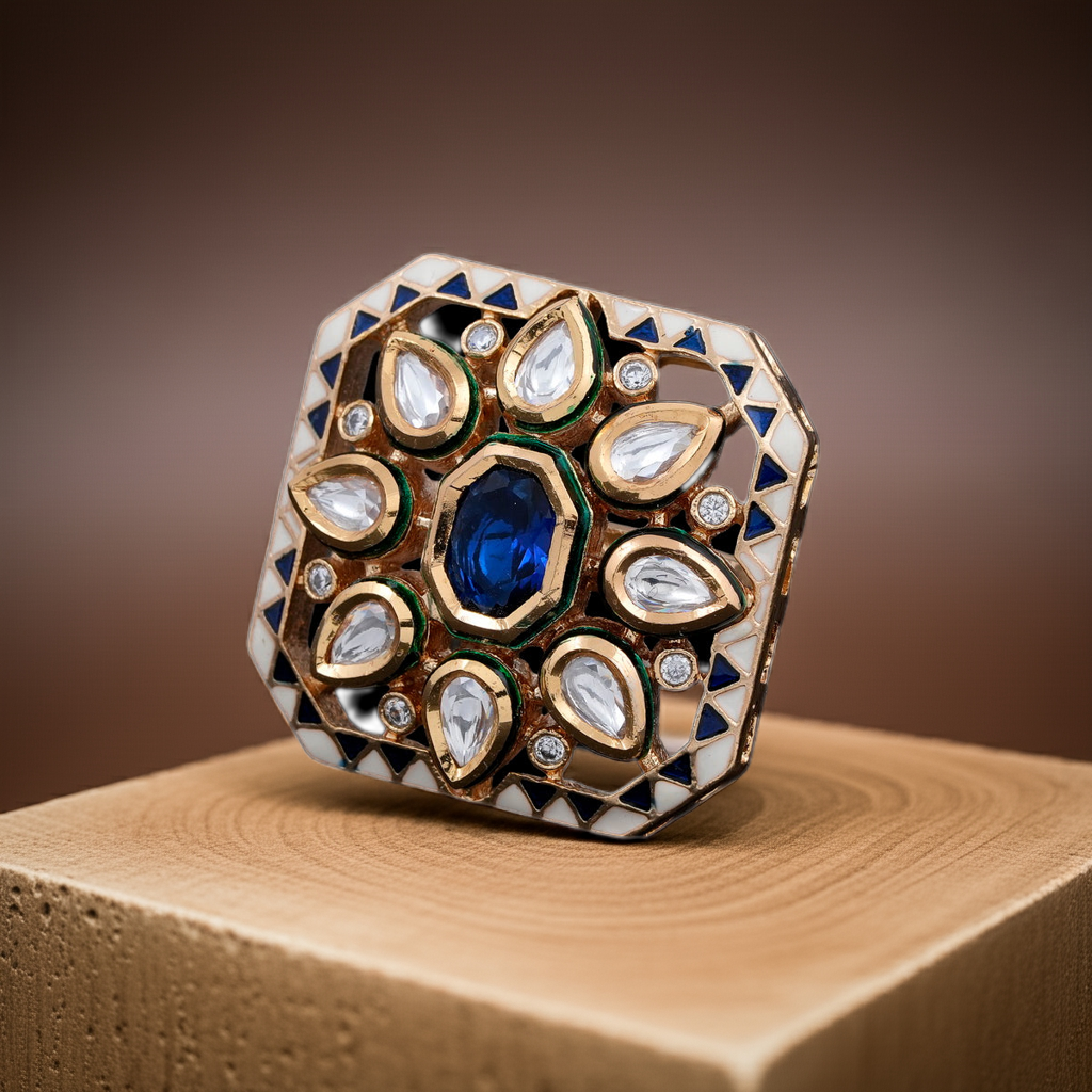 Blue stone minakari Polki ring