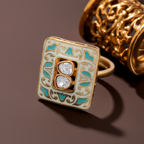 Double Kundan Meenakari Ring