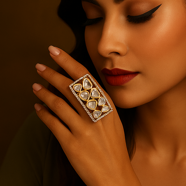 Double row polki dia ring