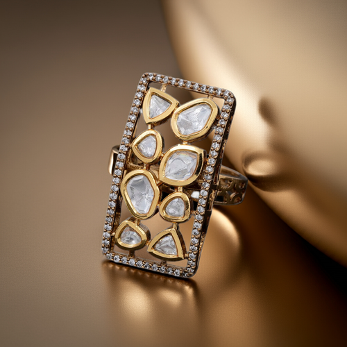 Double Row Polki Diamond Ring