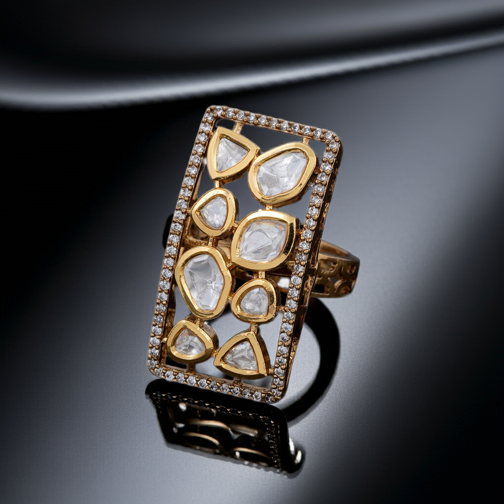 Double row polki dia ring