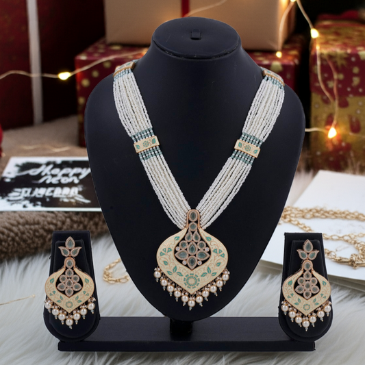 Emerald Meenakar & Pearl string Necklace