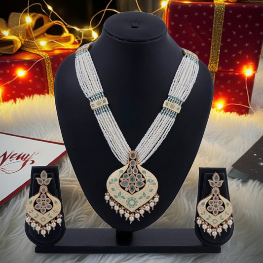 Emerald Meenakar & Pearl string Necklace