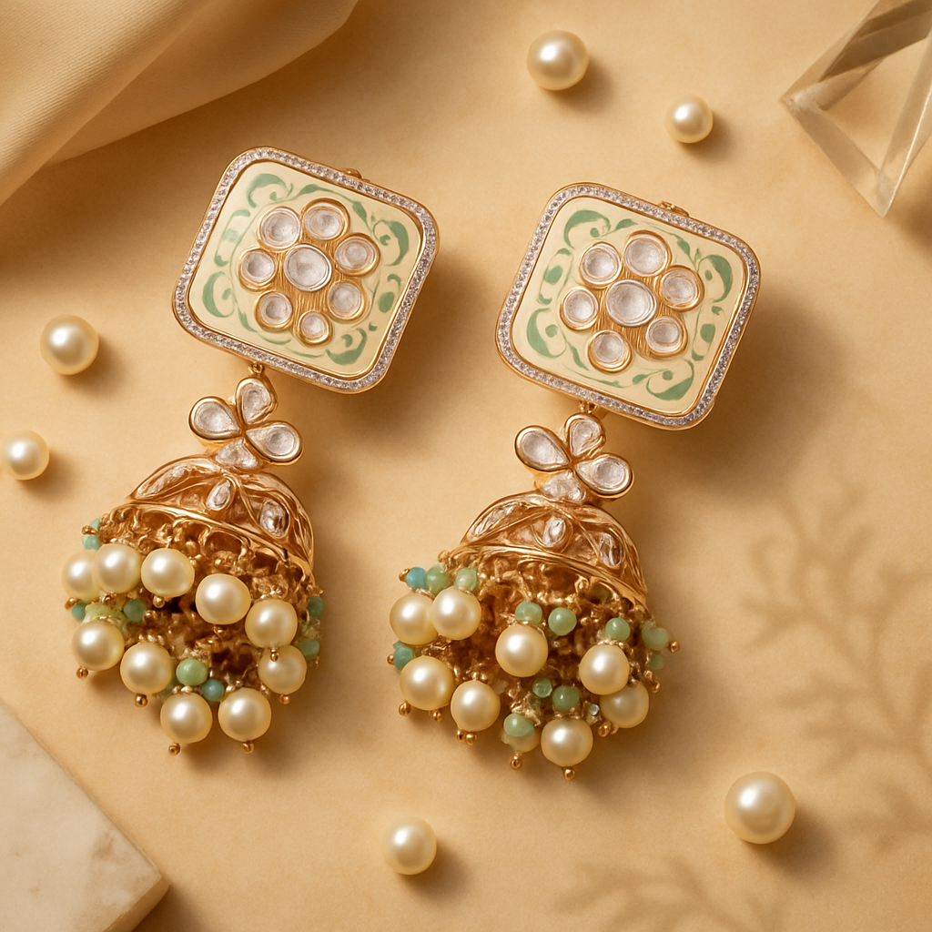 Exquisite Polki Pearl Jhumkas