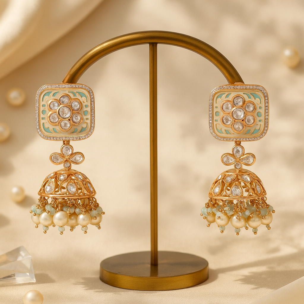 Exquisite Polki Pearl Jhumkas