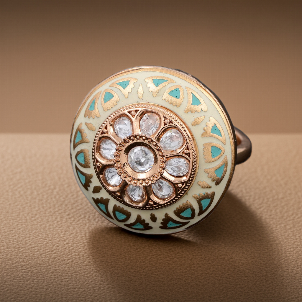 Gold & turquoise minakari round ring