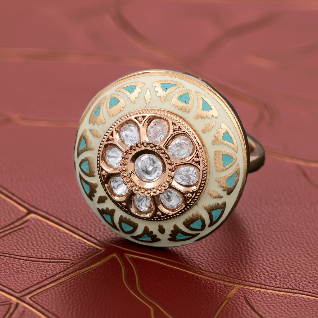 Gold & turquoise minakari round ring