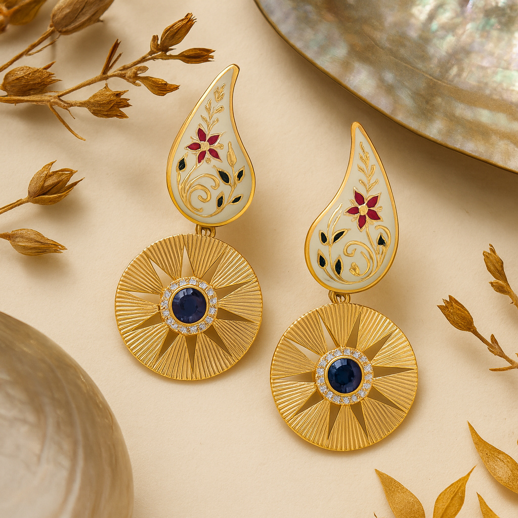 Gold Plated Antique Minakari Tops - Green stone