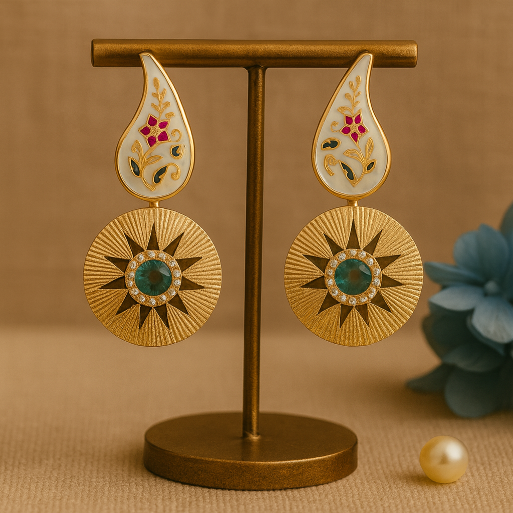 Gold Plated Antique Minakari Tops - Green stone