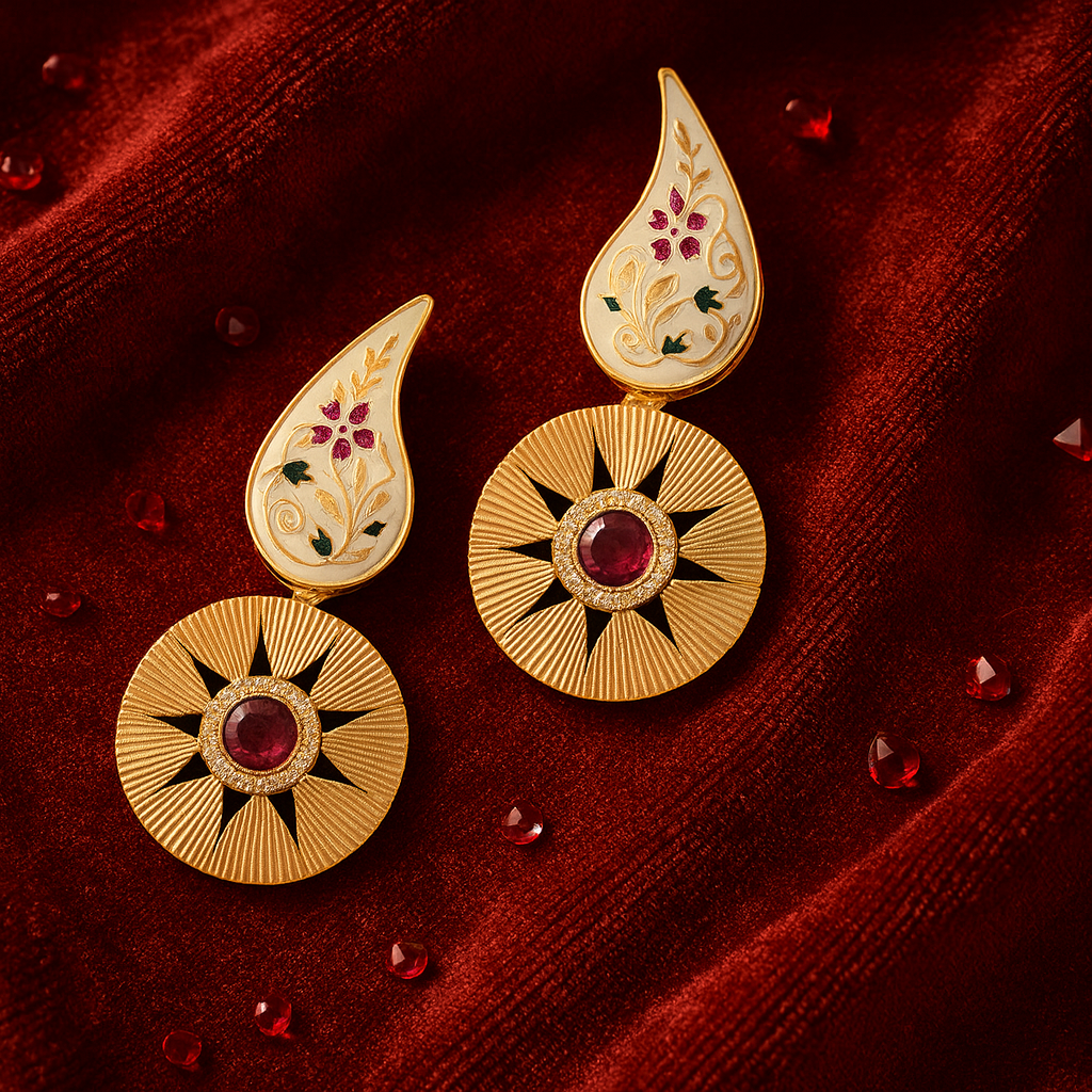 Gold Plated Antique Minakari Tops - Red stone