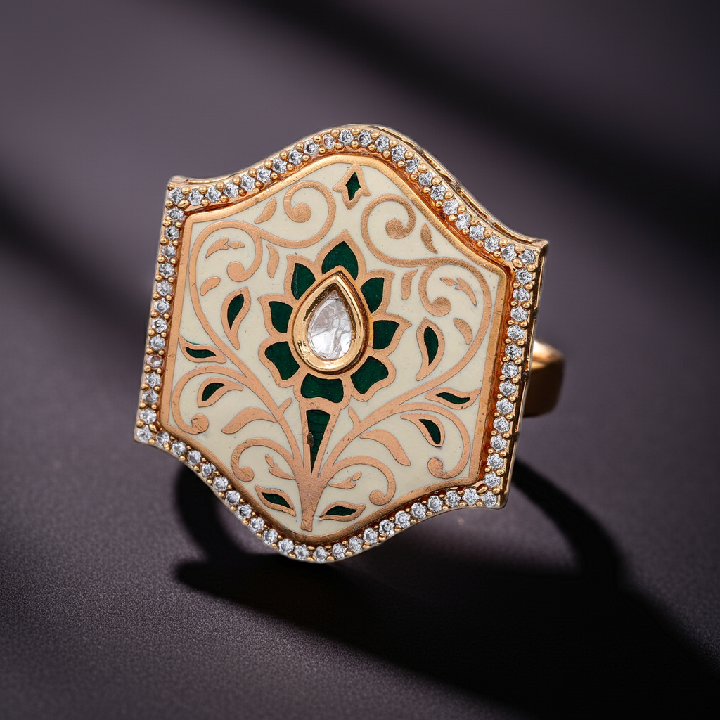 Green & Gold Minakari Dia ring