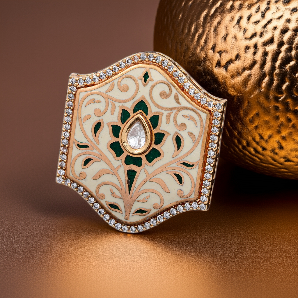 Green & Gold Minakari Dia ring