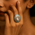 Green minakari & Polki oval ring