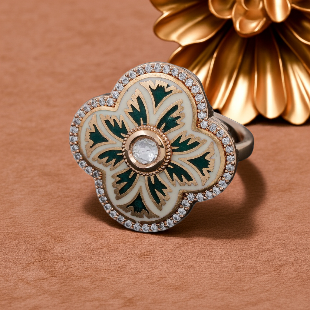Green minakari dia border floral ring