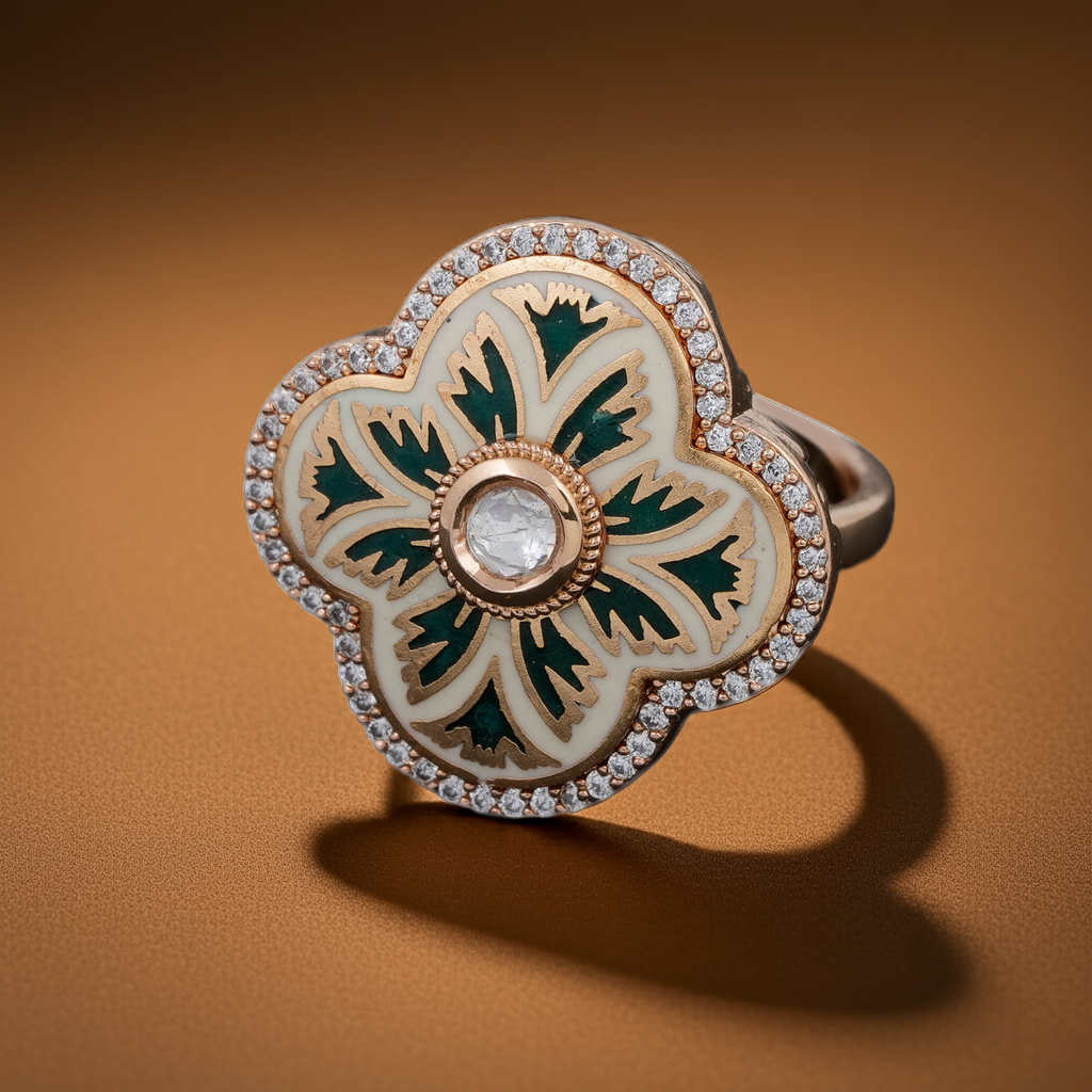Green minakari dia border floral ring