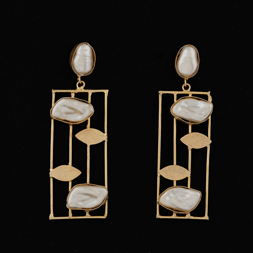Pearl Leaf Dangler Earrings