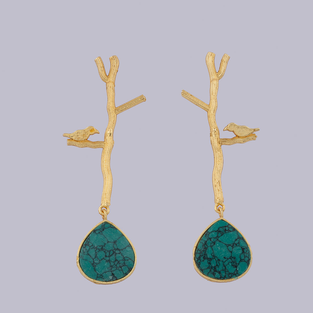 Turquoise Golden Bird Earrings