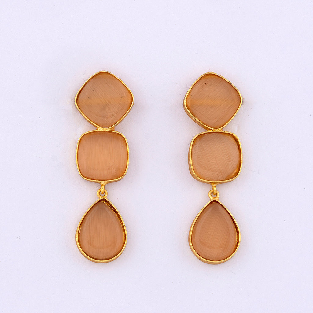 Pink Triple Gold Dangler Earrings