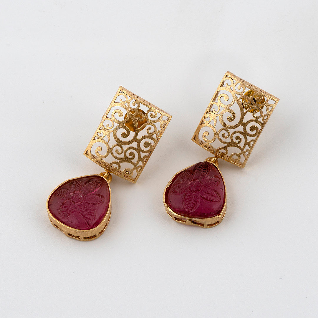 Ruby Golden Dangler Earrings