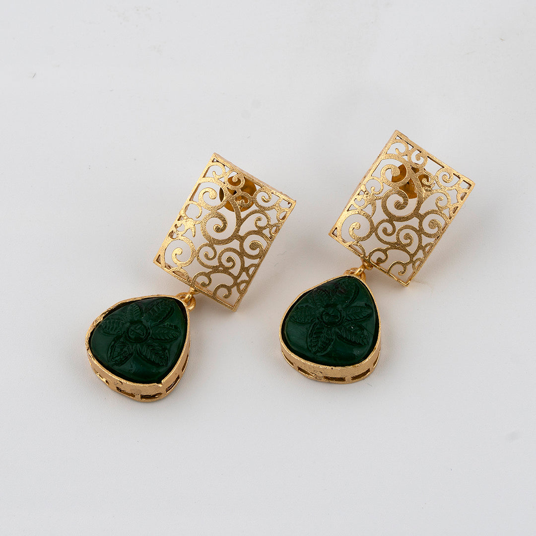 Emerald Golden Dangler Earrings