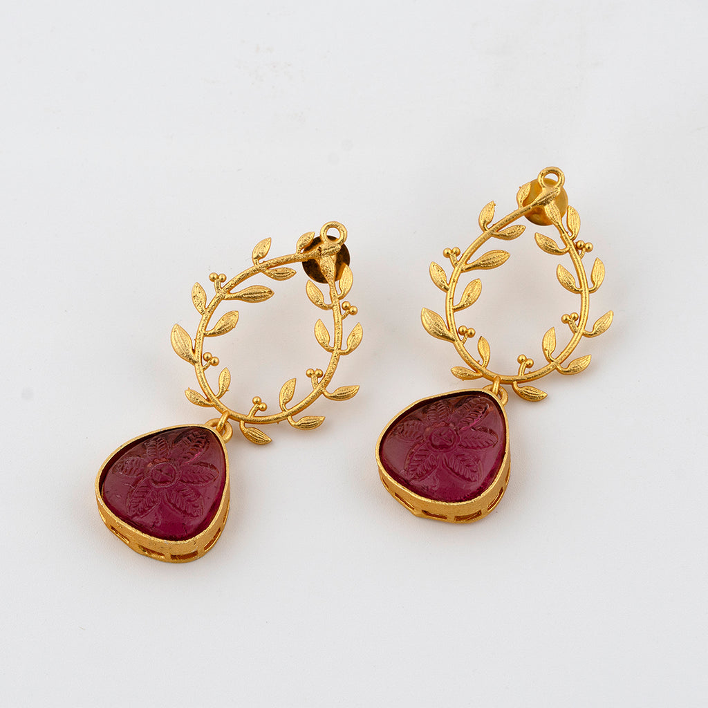 Ruby Golden Leaf Earrings
