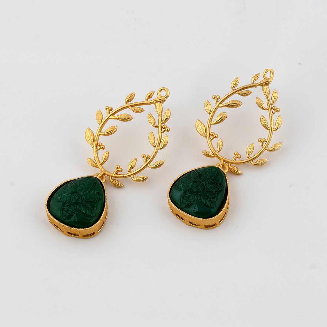 Emerald Golden Leaf Earrings