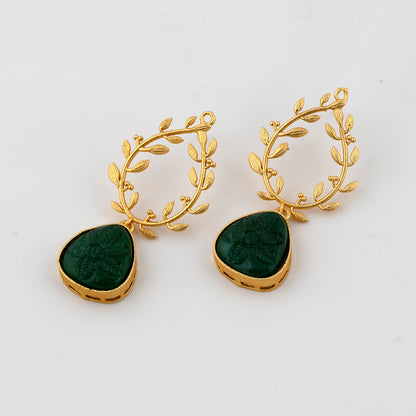 Emerald Golden Leaf Earrings