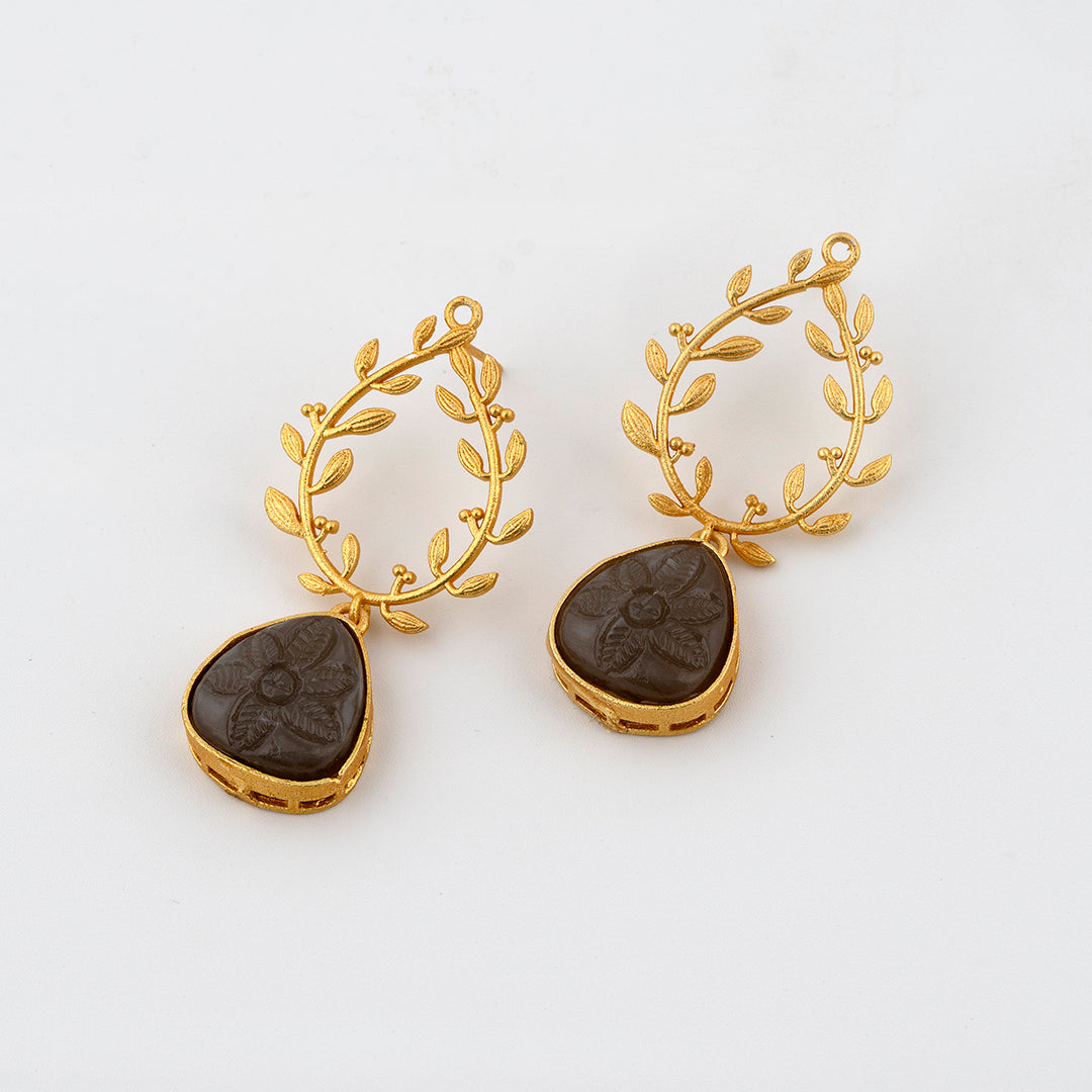 Grey Golden Leaf Earrings