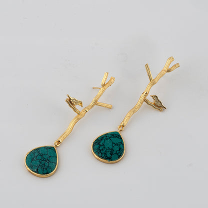 Turquoise Golden Bird Earrings