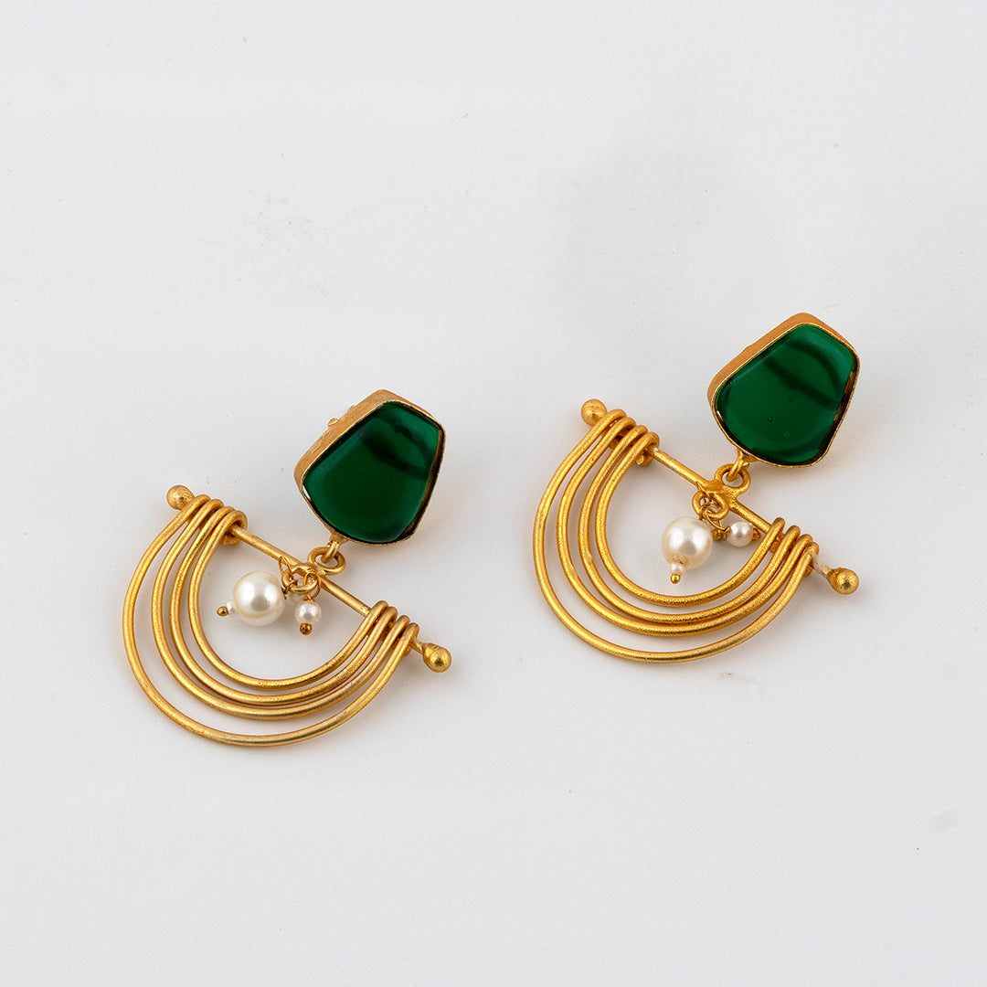 Emerald Pearl Half Moon Earrings