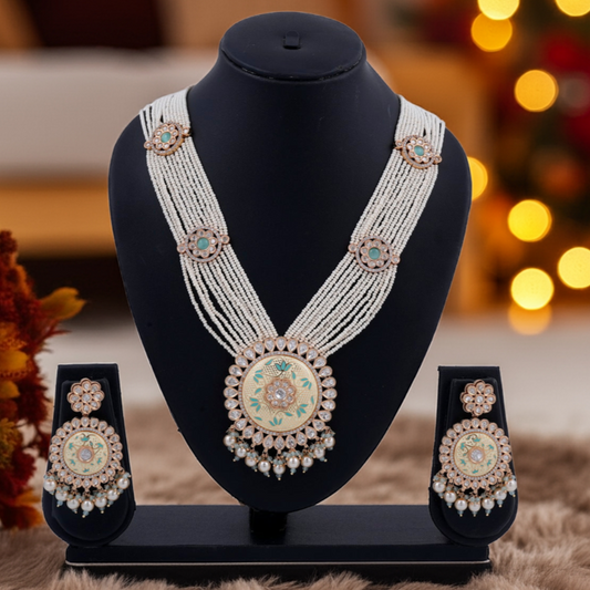 Meenakari Round Dial Pearl Necklace