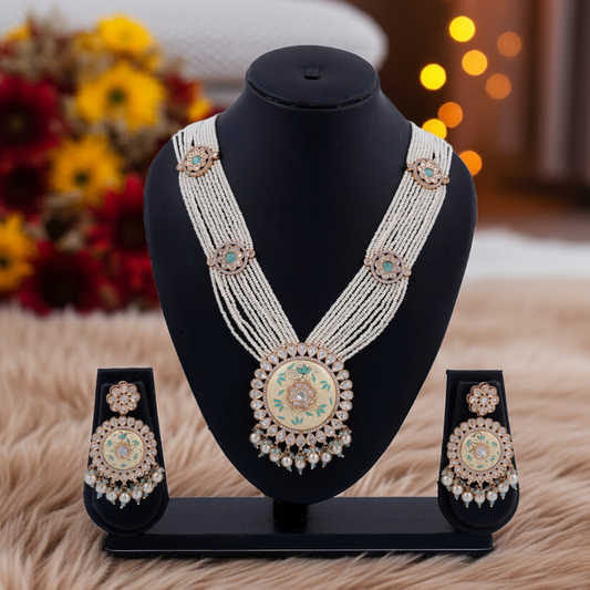 Meenakari Round Dial Pearl Necklace