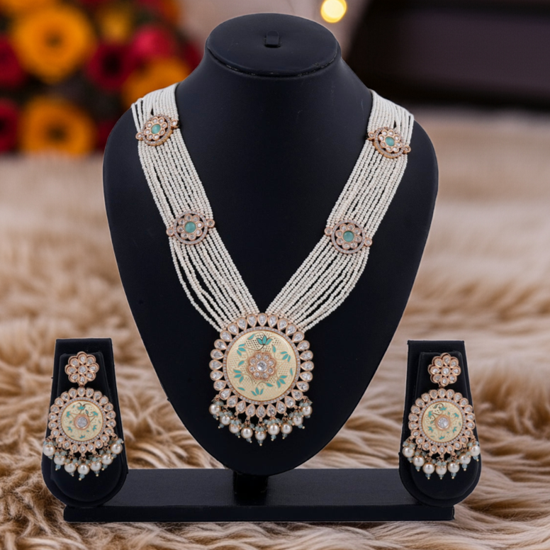 Meenakari Round Dial Pearl Necklace