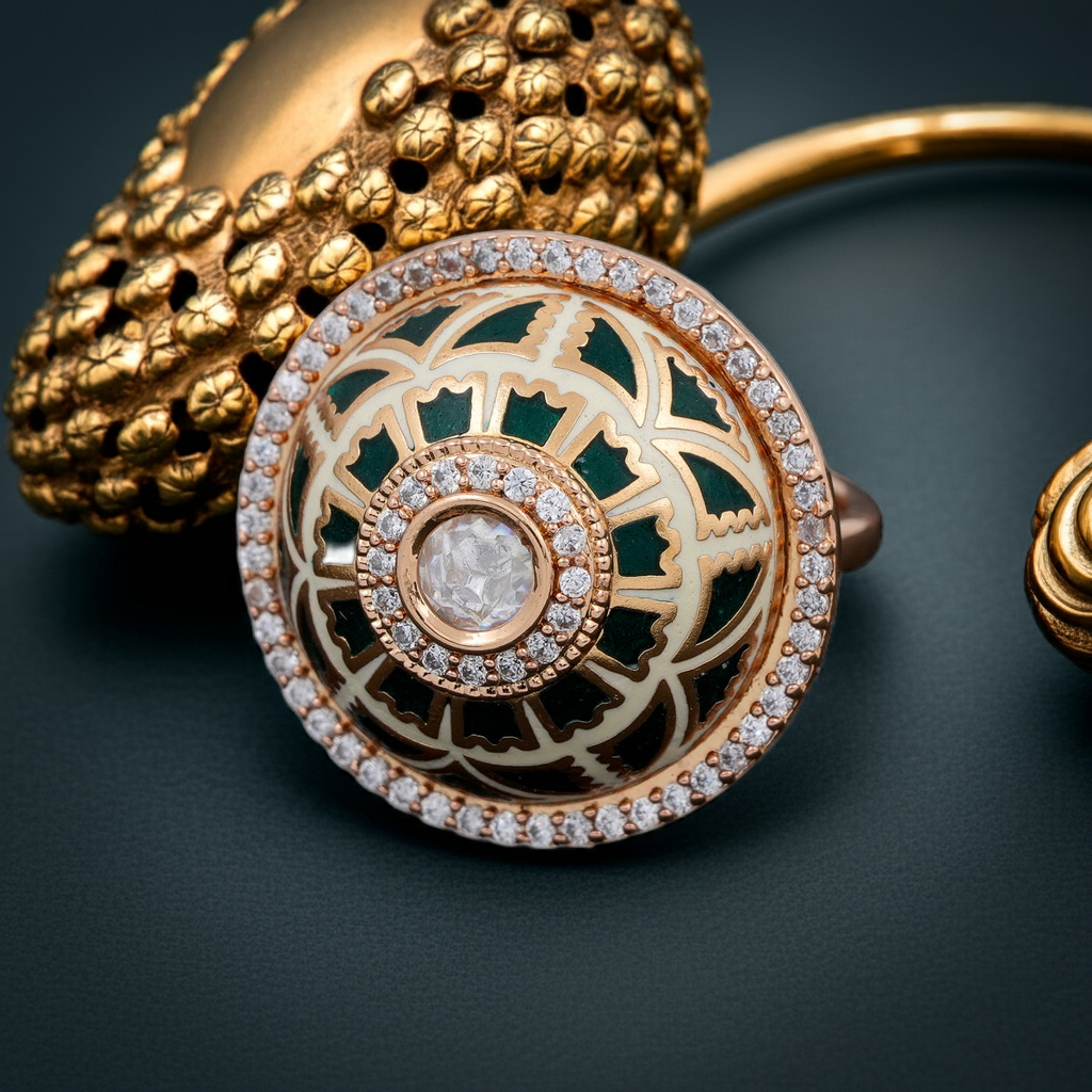 Green Minakari Cone Dia Ring