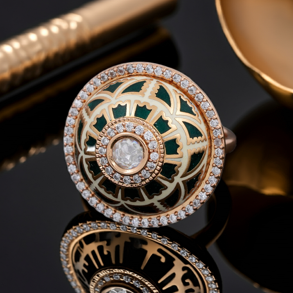 Green Minakari Cone Dia Ring