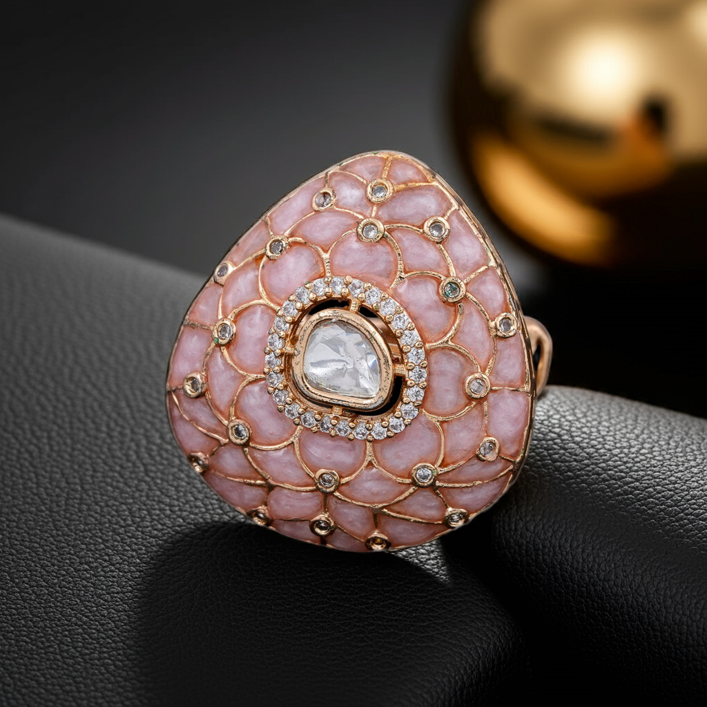 Pink Dia gold netted ring