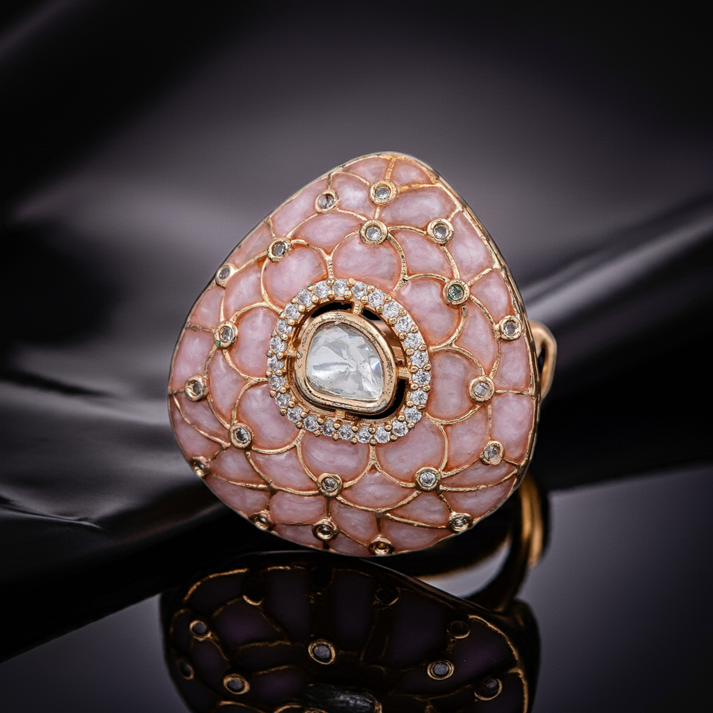 Pink Dia gold netted ring