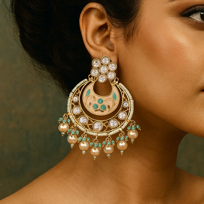 Polki Pearl Meenakari Chandbali