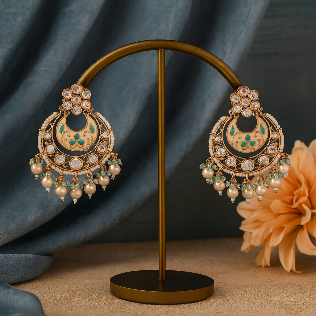 Polki Pearl Meenakari Chandbali