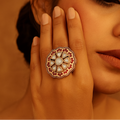 Red Meenakari Polki Round Ring