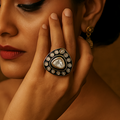 Triangle Meenakari Polki Ring